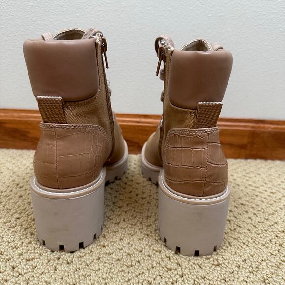 Dolce Vita Hammi Chunky Heel Platform Military Booties Cafe Multi Canvas Tan 7.5 - Picture 9 of 13